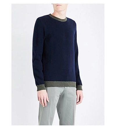 Paul Smith Contrasting-trims Knitted Wool Jumper In Navy