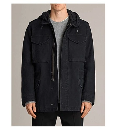 Allsaints Corp Detachable-hood Cotton Jacket In Black