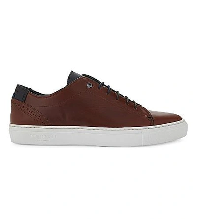 Ted Baker Duuke Brogue Detail Leather Trainers In Tan