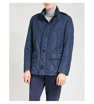 Hugo Boss Funnel-collar Quilted Cotton-blend Coat In Navy