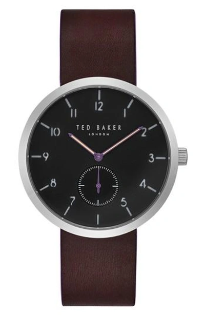 Ted Baker Josh Subeye Leather Strap Watch, 42mm In Grey/ Dark Brown