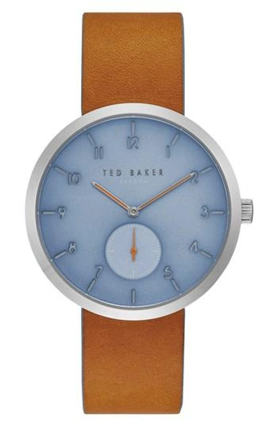 Ted Baker Josh Leather Strap Watch, 42mm In Blue/ Brown