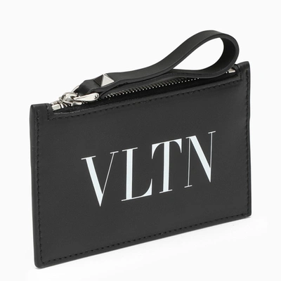 Valentino Garavani Black Leather Vltn Card Holder With Zip