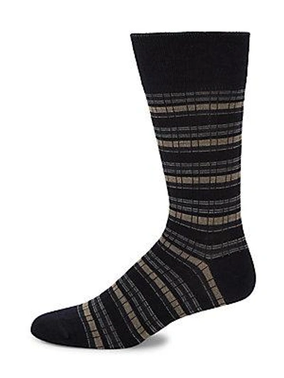 Saks Fifth Avenue Striped Mid-calf Socks In Navy