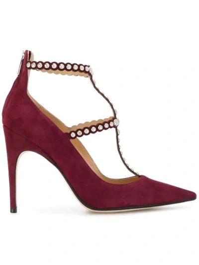 Sergio Rossi Studded Pointed Toe Pumps In Red