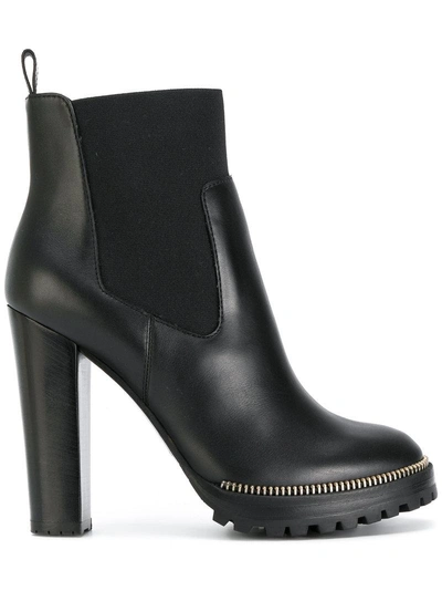 Sergio Rossi Zip Embellished Ankle Boots - Black