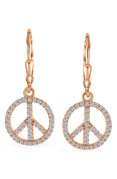 Bling Jewelry World Peace Cz Leverback Drop Earrings In Rose