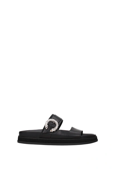Jimmy Choo Black Marga Flat Sandals In Black/crystal