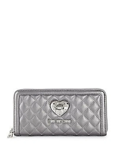 Love Moschino Quilted Faux Leather Continental Wallet In Silver