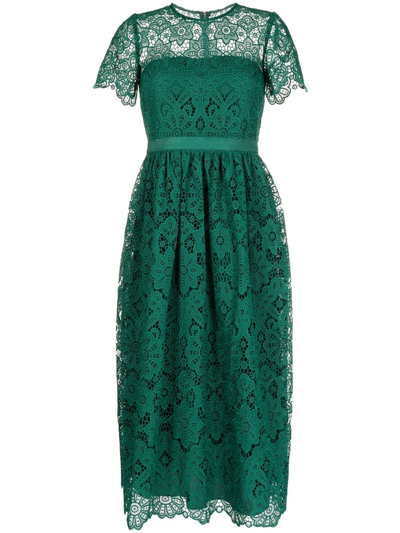 Self-portrait Floral Broderie-pattern Woven Midi Dress In Green