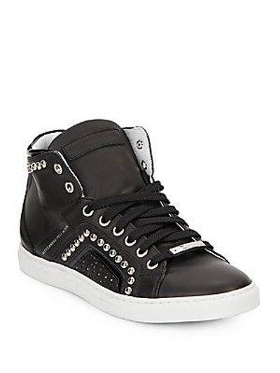 Alessandro Dell'acqua Studded High-top Leather Sneakers In Black
