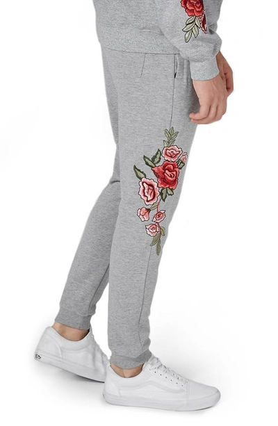 Topman Rose Embroidered Jogger Pants In Grey