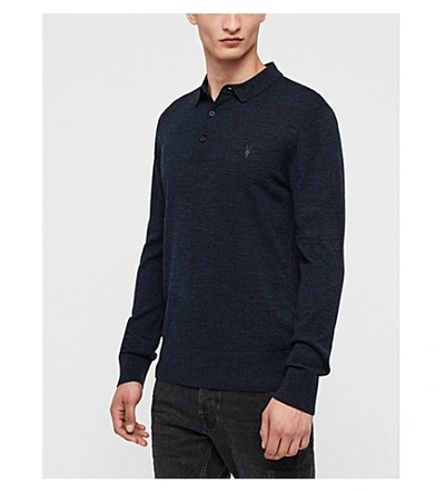 Allsaints Mode Slim-fit Wool Polo Shirt In Black
