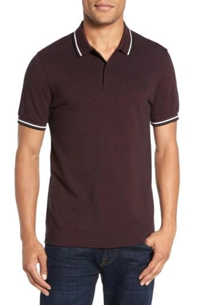 Fred Perry Extra Trim Fit Twin Tipped Pique Polo In Mahogany/ Black