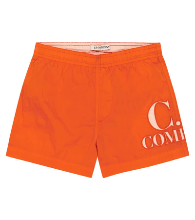 C.p. Company Kids Logo Printed Swim Shorts In Orange