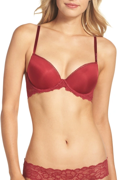 Calvin Klein Seductive Comfort Lace Demi Lift Convertible Bra In Intoxicated Red