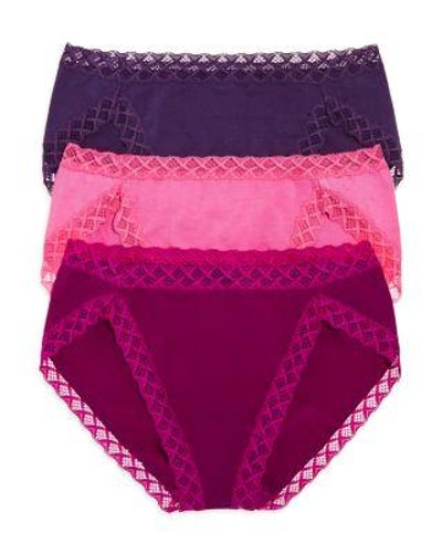 Natori Bliss French Cut Bikinis, Set Of 3 In Aubergine/ Petunia/ Pink