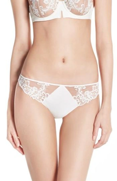 Simone Perele 'saga' Embroidered Thong In Ivory/ Nude