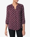 Nydj Pleat Back Blouse In Deco Triangle Deep Currant
