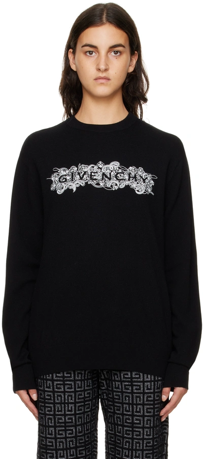 Givenchy Paisley Logo Embroidered Cashmere Sweater In Nero