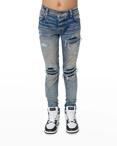Amiri Kids' Mx1 Distressed-effect Skinny-cut Jeans In Denim Blue