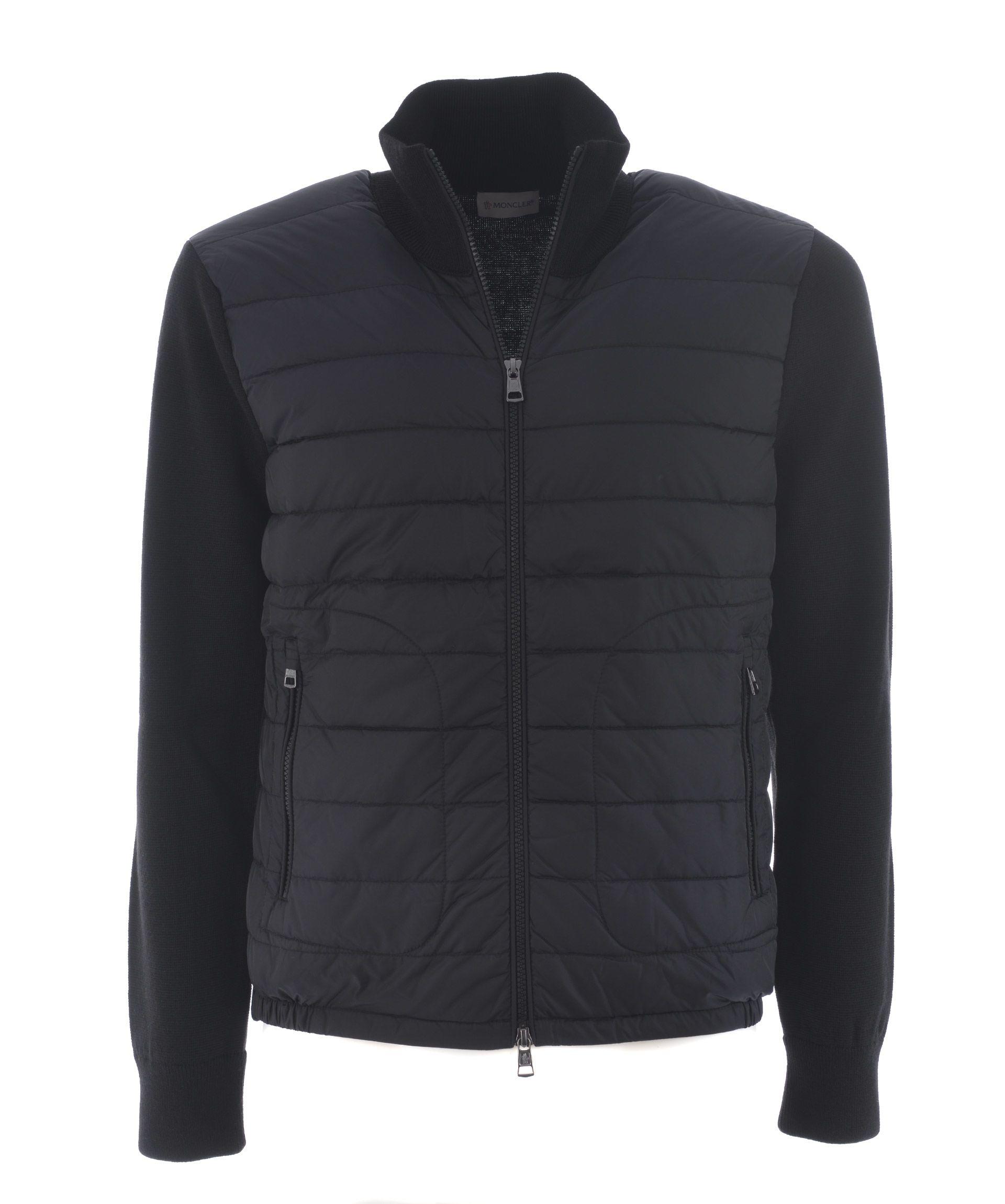 Moncler Knitted Sleeve Jacket In Nero | ModeSens