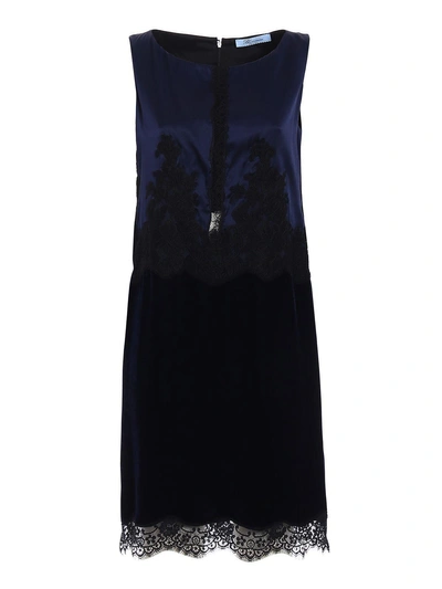 Blumarine Lace-trimmed Shift Dress In Blue/black