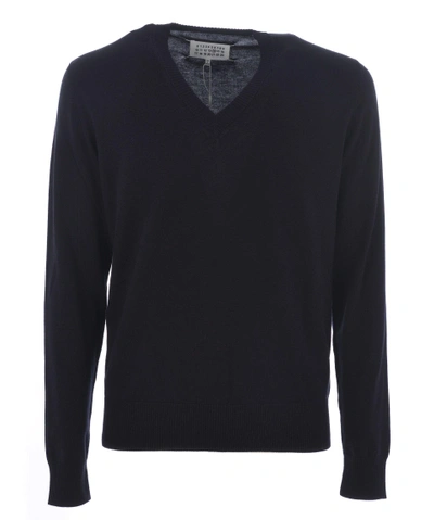 Maison Margiela V-neck Sweater In Blu Scuro