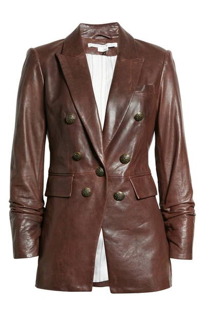 Veronica Beard Oneta Double-breasted Leather Dickey Jacket In Brown