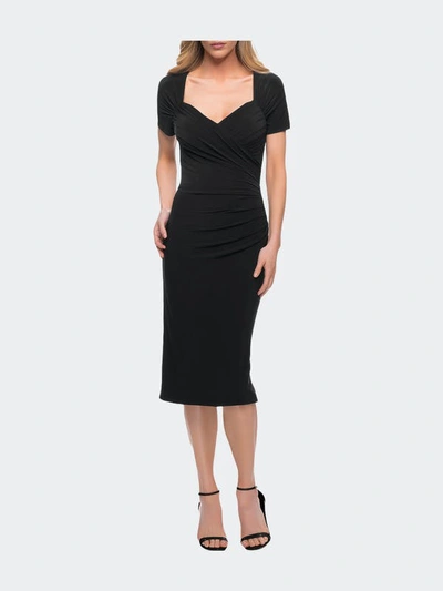 La Femme Ruched Jersey Below The Knee Dress In Black