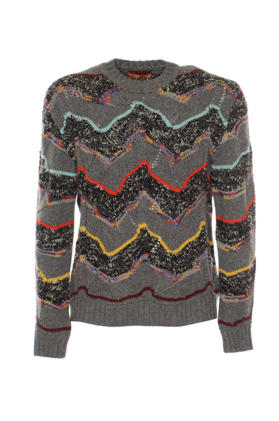 Missoni Zig-zag Stripe Patterned Rib Knit Sweater In Grey