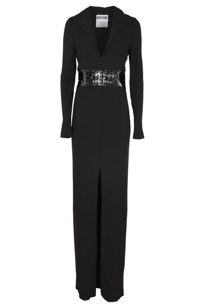 Moschino Belted-waist Long Shirt Dress In Black