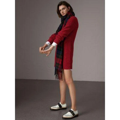 Burberry Rib Knit Wool Cashmere Mohair Sweater Dress In Coral Red