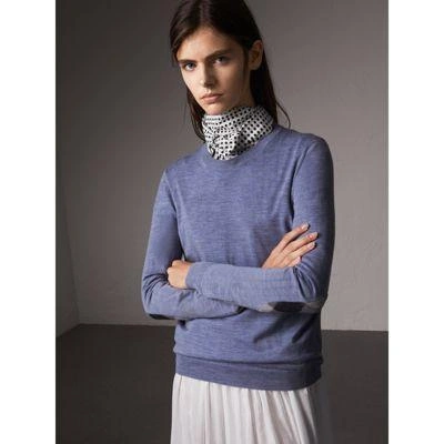 Burberry Check Detail Merino Wool Sweater In Indigo Blue | ModeSens