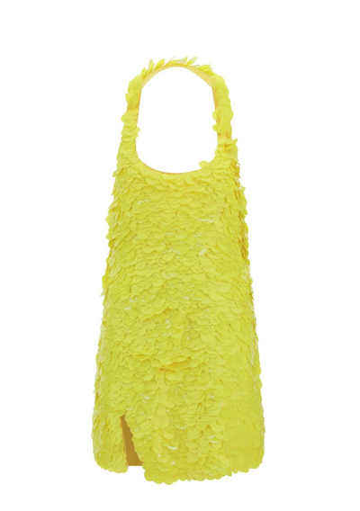 Attico Allium Halterneck Sequinned Mini Dress In Yellow