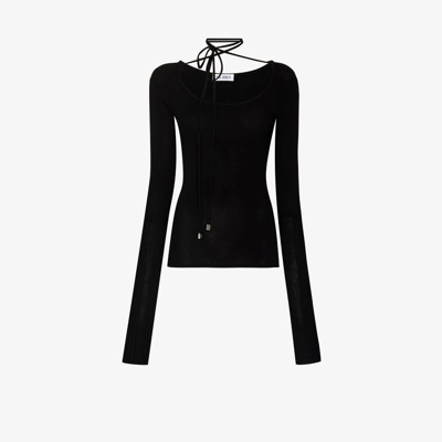 Attico Heather Cotton Blend Sweater In Black