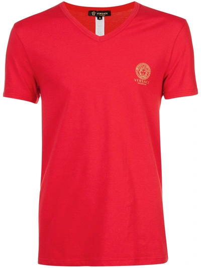 Versace V-neck Medusa Logo T-shirt In Red