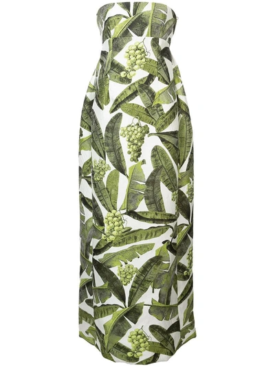 Oscar De La Renta Woman Strapless Jacquard Gown Leaf Green In White Green |  ModeSens
