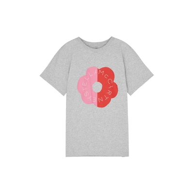 Stella Mccartney Kids' Logo Floral-print Cotton T-shirt 4-16 Years In Grey