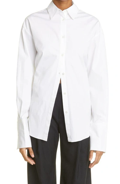 Monse Belted Back Stretch Cotton Button-up Shirt In White