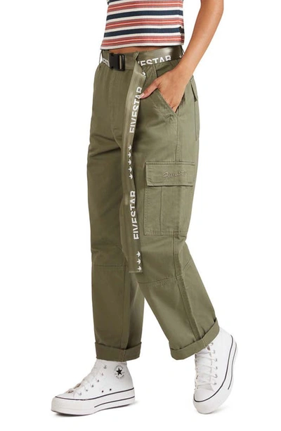 Fivestar General Belted High Waist Cotton Utility Cargo Pants In Olive
