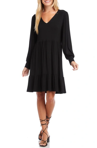 Karen Kane Petite Puff Sleeve Tiered Dress In Black