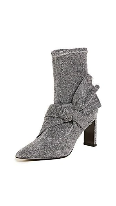 Sigerson Morrison Helin Bow Ankle Booties In Silver