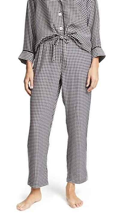 Sleepy Jones Silk Marina Gingham Pajama Pants In Black & White