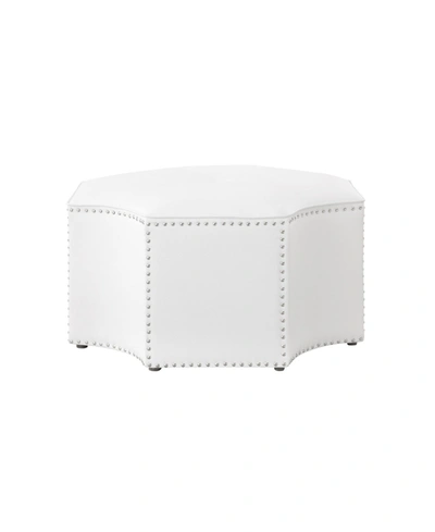 Nicole Miller Fiorella Upholstered Octagon Cocktail Ottoman With Nailhead Trim In White