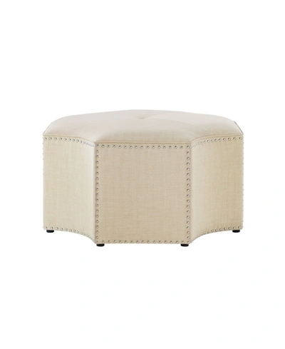 Nicole Miller Fiorella Upholstered Octagon Cocktail Ottoman With Nailhead Trim In Cream