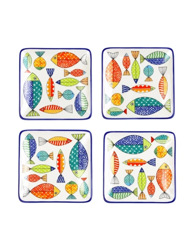 Euro Ceramica Freshcatch Canape Plates Set, 4 Piece In White And Multicolor