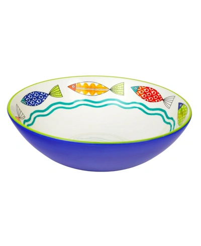Euro Ceramica Fresh Catch 13" Serving Bowl In White And Multicolor