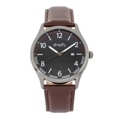 Simplify The 6900 Black Or Blue Or Brown Or Orange Genuine Leather Band Watch, 46mm