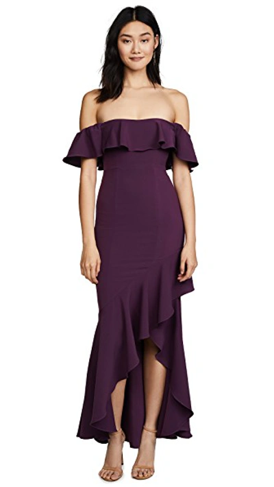 Likely Cabrera Off-the-shoulder Ruffle Dress In Deep Purple
